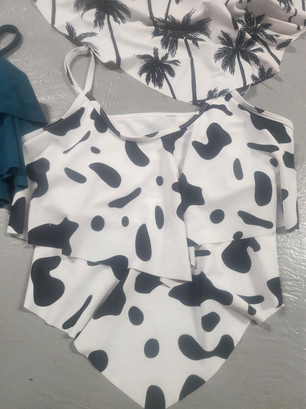 Trio of Flounce Swim Tops - Teal and Black/White Prints - Picture 2 of 8